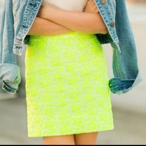 J.Crew Factory Embroidered Flowers Neon Yellow/ Lemon Green Mini Skirt